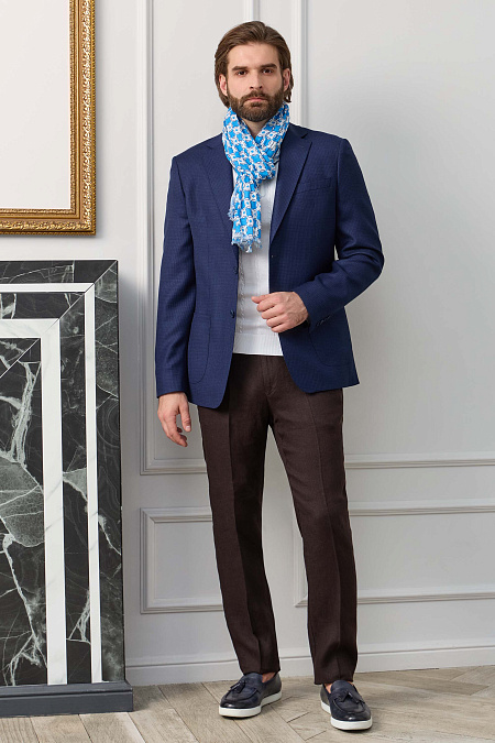 Мужские брендовые льняные брюки коричневые  арт. SP-LP 1110 Brown Meucci (Италия) - фото. Цвет: Коричневый. Купить в интернет-магазине https://shop.meucci.ru
