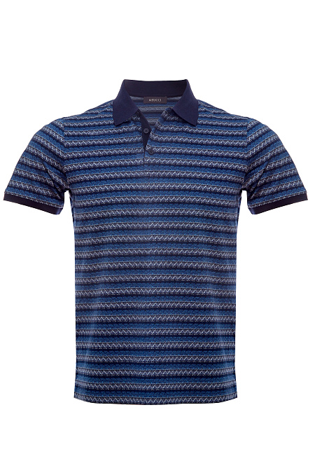 Хлопковое поло с орнаментом синего цвета для мужчин бренда Meucci (Италия), арт. 4070 DW Dk.Blue - фото. Цвет: Синий с орнаментом. Купить в интернет-магазине https://shop.meucci.ru

