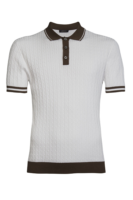 Поло белого цвета из хлопка Пима для мужчин бренда Meucci (Италия), арт. MEU-SS2410/DQSS01 - фото. Цвет: Белый с коричневым. Купить в интернет-магазине https://shop.meucci.ru
