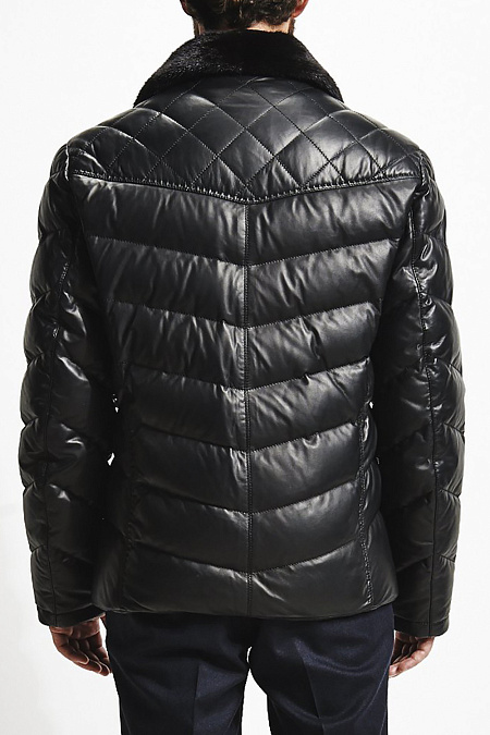 Короткий кожаный пуховик с мехом норки для мужчин бренда Meucci (Италия), арт. 7972 - фото. Цвет: Черный. Купить в интернет-магазине https://shop.meucci.ru
