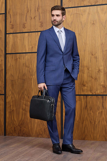 Мужской классический костюм синего цвета в клетку из смесовой шерсти Meucci (Италия), арт. MI 2200191GB/12090 - фото. Цвет: Синий в клетку. Купить в интернет-магазине https://shop.meucci.ru
