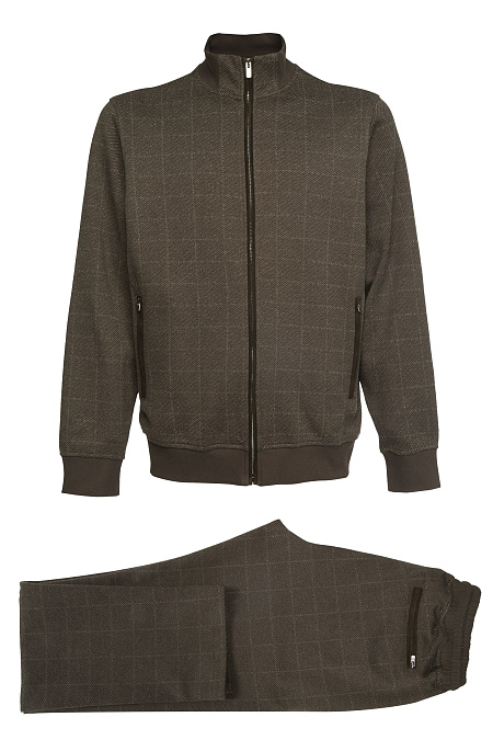 Трикотажный спортивный костюм ккоричневый в крупную клетку  для мужчин бренда Meucci (Италия), арт. SPS 10026 BROWN - фото. Цвет: Коричневый. Купить в интернет-магазине https://shop.meucci.ru
