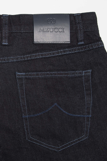 Мужские брендовые темно-синие джинсы с голубой отстройкой зауженного кроя  арт. NLW SL 2502 Meucci (Италия) - фото. Цвет: Темно-синий. Купить в интернет-магазине https://shop.meucci.ru

