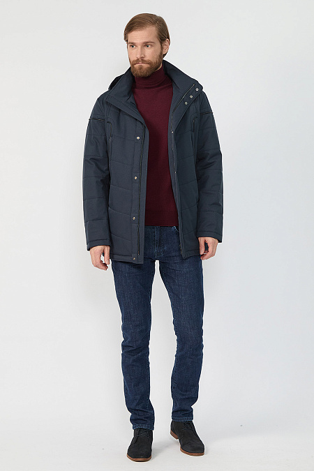 Утепленная куртка средней длины с капюшоном  для мужчин бренда Meucci (Италия), арт. 5616 - фото. Цвет: Темно-синий. Купить в интернет-магазине https://shop.meucci.ru
