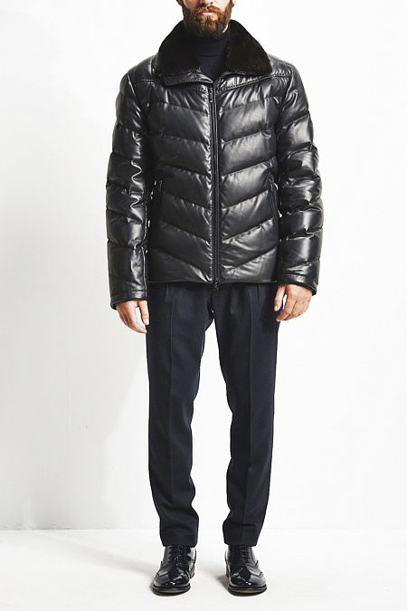 Короткий кожаный пуховик с мехом норки для мужчин бренда Meucci (Италия), арт. 7972 - фото. Цвет: Черный. Купить в интернет-магазине https://shop.meucci.ru
