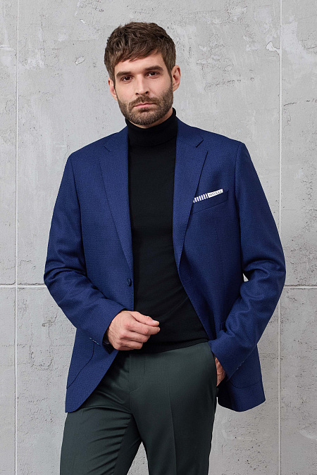 Мужской пиджак из шерсти с жаккардовым микродизайном в виде ромбов  Meucci (Италия), арт. MI 1200181DR/11760 - фото. Цвет:  Темно-синий (жаккардовое плетение нитей темно-синих оттенков). Купить в интернет-магазине https://shop.meucci.ru
