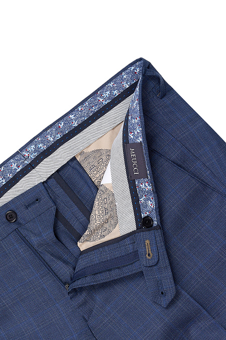 Мужские брюки темно-синие в клетку арт. GB 112 Blue Meucci (Италия) - фото. Цвет: Темно-синий в клетку. Купить в интернет-магазине https://shop.meucci.ru
