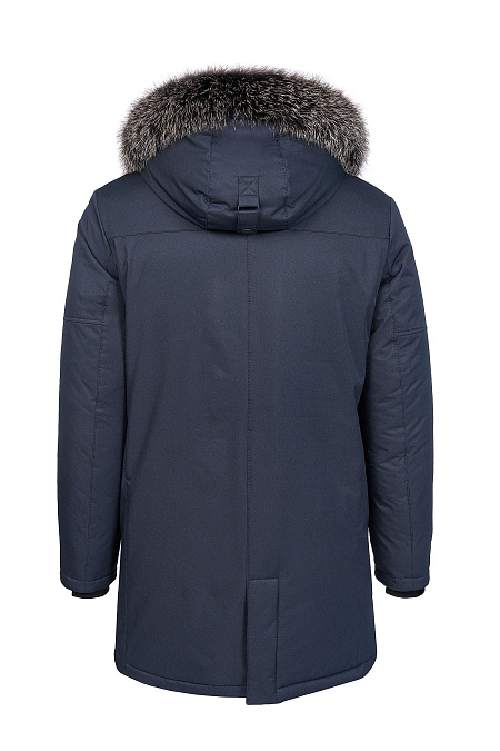 Удлиненный пуховик-парка с капюшоном и меховой опушкой  для мужчин бренда Meucci (Италия), арт. 9989 - фото. Цвет: Темно-синий. Купить в интернет-магазине https://shop.meucci.ru
