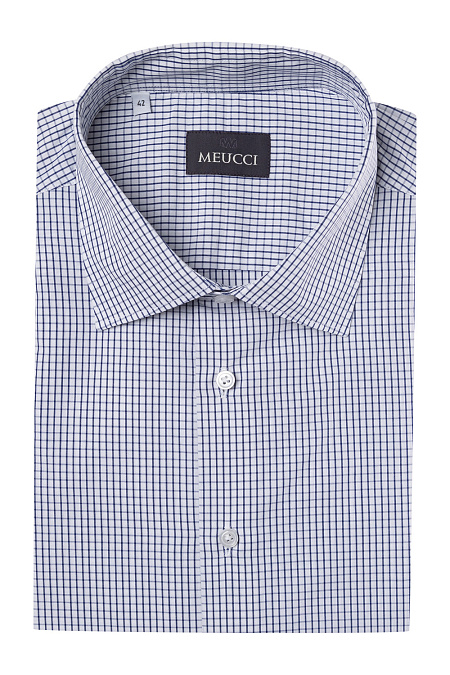 Рубашка в клетку с коротким рукавом для мужчин бренда Meucci (Италия), арт. SL 90202 R CEL 9191/141930K - фото. Цвет: Белый в синюю клетку. Купить в интернет-магазине https://shop.meucci.ru
