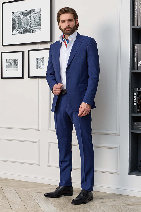 Мужской костюм синего цвета с микродизайном ткани  Meucci (Италия), арт. MI 2200191GB/12092 - фото. Цвет: Синий, микродизайн. Купить в интернет-магазине https://shop.meucci.ru
