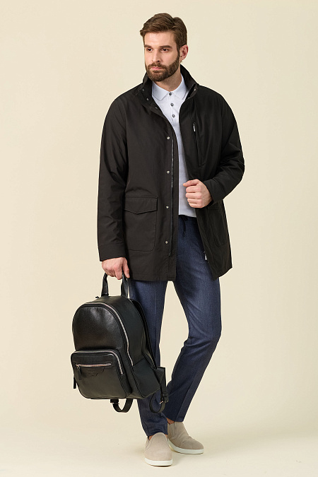 Ветровка черная со скрытым капюшоном в воротнике  для мужчин бренда Meucci (Италия), арт. M-E-115 Black - фото. Цвет: Черный. Купить в интернет-магазине https://shop.meucci.ru
