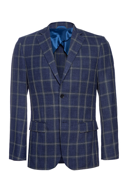 Мужской пиджак синий в клетку из смеси льна и шерсти  Meucci (Италия), арт. MI 1200181/11605 - фото. Цвет: Синий в бежевую клетку. Купить в интернет-магазине https://shop.meucci.ru
