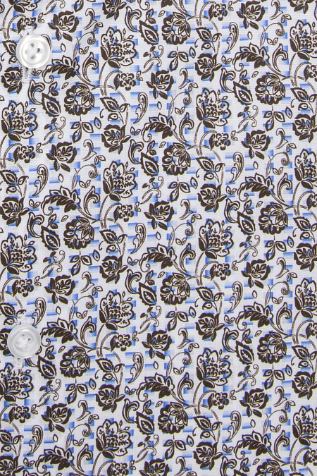 Модная мужская рубашка хлопковая с цветочным принтом  арт. SL 902022 RL 91LA/302210 от Meucci (Италия) - фото. Цвет: коричнево-голубой цветочный принт.
