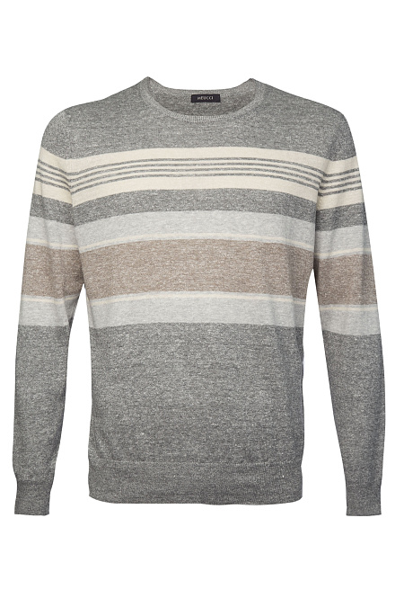 Мужской брендовый джемпер из смеси льна и хлопка в серо-коричневых оттенках  арт. 18609/57179/070 Meucci (Италия) - фото. Цвет: Серый / коричневый / бежевый. Купить в интернет-магазине https://shop.meucci.ru

