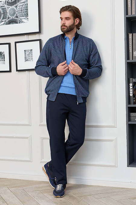 Спортивный костюм синего цвета с орнаментом "гусиные лапки"  для мужчин бренда Meucci (Италия), арт. SpSuW1024-4 - фото. Цвет: Темно-синий / светло-синий. Купить в интернет-магазине https://shop.meucci.ru
