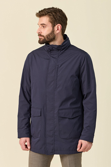 Ветровка синяя со скрытым капюшоном в воротнике  для мужчин бренда Meucci (Италия), арт. M-E-115 Dk.Blue - фото. Цвет: Синий. Купить в интернет-магазине https://shop.meucci.ru
