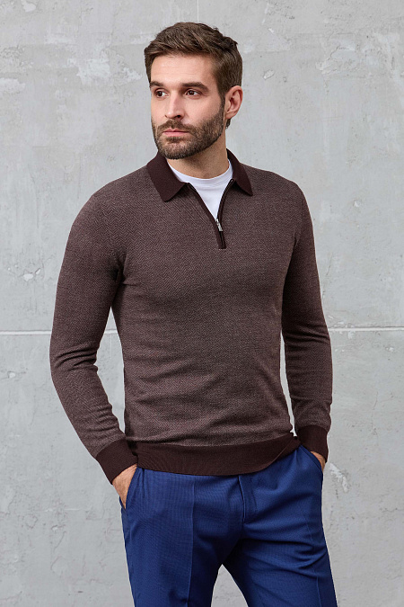 Мужской брендовый джемпер-поло коричневого цвета с застежкой на молнию арт. 43016/22025 BROWN Meucci (Италия) - фото. Цвет: Коричневый. Купить в интернет-магазине https://shop.meucci.ru

