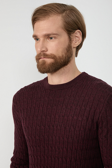 Мужской брендовый джемпер коричневый с дизайном в виде плетеных кос  арт. FASR-NECK/102022/ML0080 Meucci (Италия) - фото. Цвет: Коричнево-бордовый. Купить в интернет-магазине https://shop.meucci.ru

