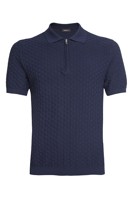 Поло темно-синее из хлопка Пима  для мужчин бренда Meucci (Италия), арт. MEU-SS2401/DQSS18 - фото. Цвет: Темно-синий с фактурным орнаментом. Купить в интернет-магазине https://shop.meucci.ru
