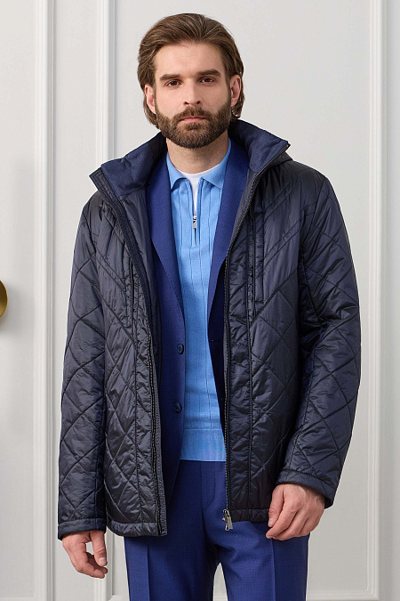 Утепленная легкая куртка средней длины с капюшоном  для мужчин бренда Meucci (Италия), арт. 2720 - фото. Цвет: Темно-синий. Купить в интернет-магазине https://shop.meucci.ru
