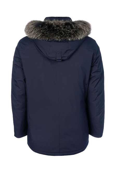 Пуховик темно-синий с капюшоном и меховой опушкой для мужчин бренда Meucci (Италия), арт. 6622 - фото. Цвет: Темно-синий. Купить в интернет-магазине https://shop.meucci.ru
