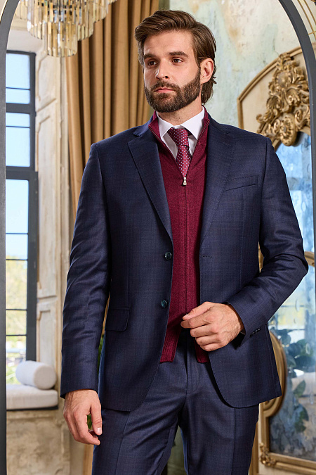 Мужской костюм из шерсти темно-синий в клетку   Meucci (Италия), арт. MI 2200191EZ/12011 - фото. Цвет: Темно-синий, клетка. Купить в интернет-магазине https://shop.meucci.ru
