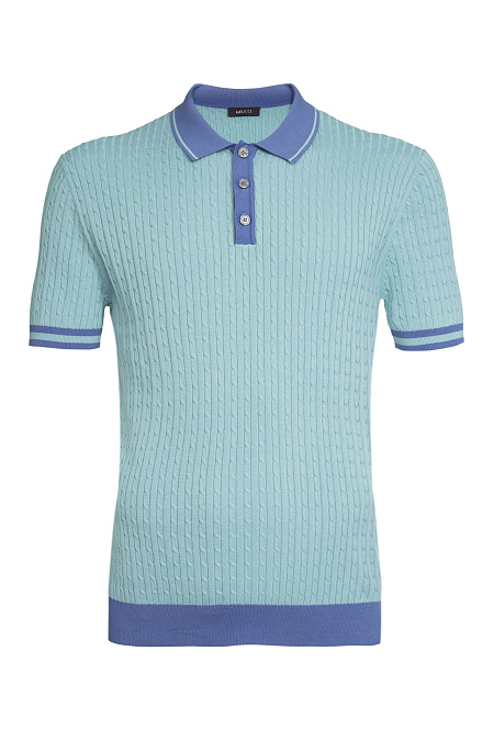 Поло бирюзовое из хлопка Пима  для мужчин бренда Meucci (Италия), арт. MEU-SS2410/DQSS51 - фото. Цвет: Бирюзовый со светло-синим. Купить в интернет-магазине https://shop.meucci.ru
