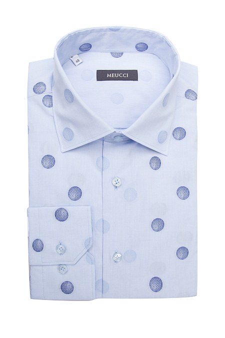 Модная мужская рубашка хлопковая голубая с орнаментом  арт. SL 902022 RL 91AG/302220 от Meucci (Италия) - фото. Цвет: Голубой с орнаментом.
