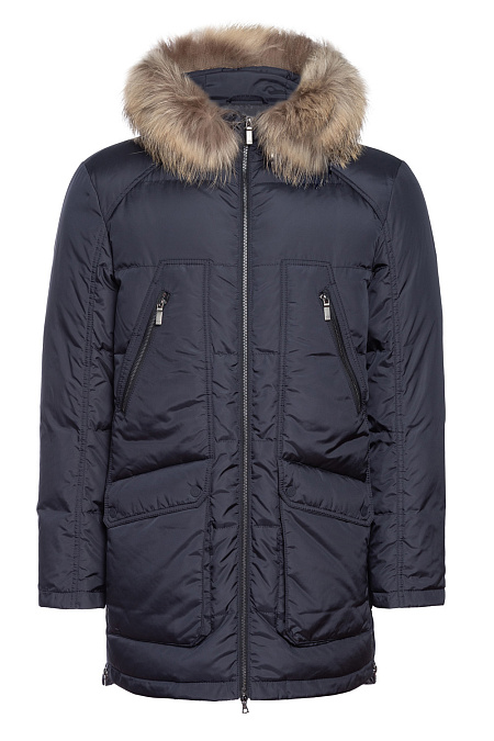 Удлиненный пуховик-парка с капюшоном для мужчин бренда Meucci (Италия), арт. 9880 - фото. Цвет: Темно-синий. Купить в интернет-магазине https://shop.meucci.ru
