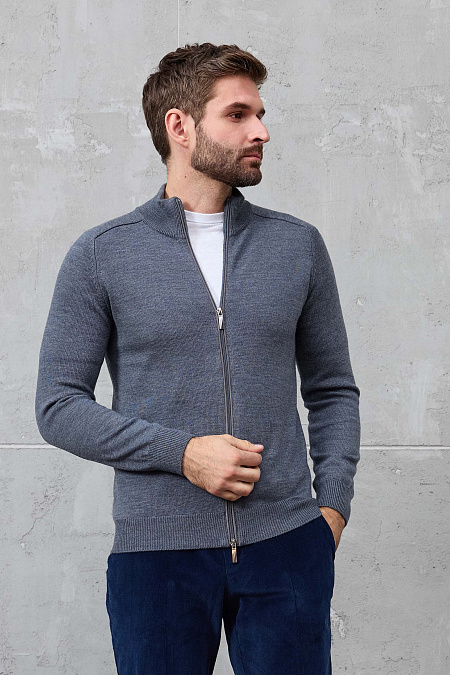 Мужской брендовый серый кардиган с застежкой на молнию арт. 13009/22025 GREY Meucci (Италия) - фото. Цвет: Серый. Купить в интернет-магазине https://shop.meucci.ru
