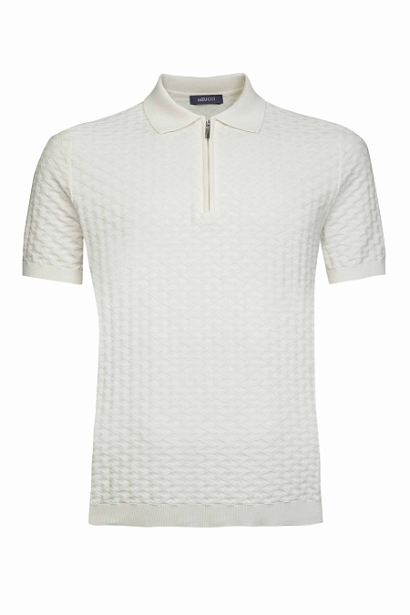 Поло с геометрическим фактурным орнаментом молочного оттенка  для мужчин бренда Meucci (Италия), арт. MEU-2501/DQSS02 - фото. Цвет: Белый с молочным оттенком. Купить в интернет-магазине https://shop.meucci.ru
