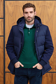 Пуховик с капюшоном из комбинации двух тканей  (9357)