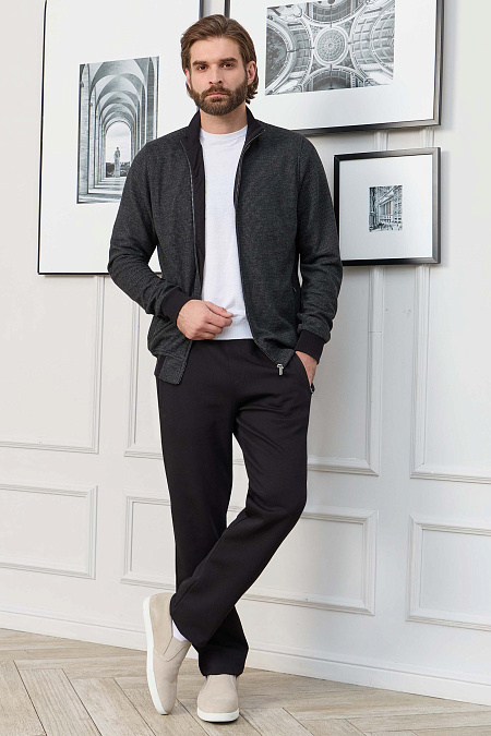 Спортивный костюм черно-серого цвета с орнаментом "гусиные лапки"  для мужчин бренда Meucci (Италия), арт. SpSuW1024-6 - фото. Цвет: Черный / серый. Купить в интернет-магазине https://shop.meucci.ru
