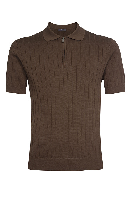 Поло из хлопка, шелка и льна коричневое  для мужчин бренда Meucci (Италия), арт. MEU-SS2406A/DQSS59 - фото. Цвет: Коричневый. Купить в интернет-магазине https://shop.meucci.ru
