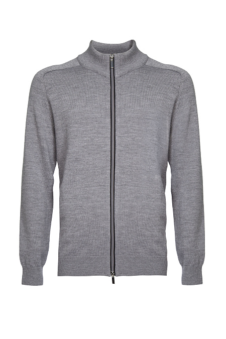 Мужской брендовый шерстяной кардиган на молнии серого цвета  арт. FZIP+ALC/77900/8M0003 Meucci (Италия) - фото. Цвет: Серый. Купить в интернет-магазине https://shop.meucci.ru
