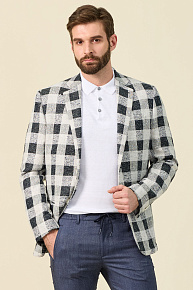 Пиджак из льняного твида в серую клетку (MI 1200181/11603)