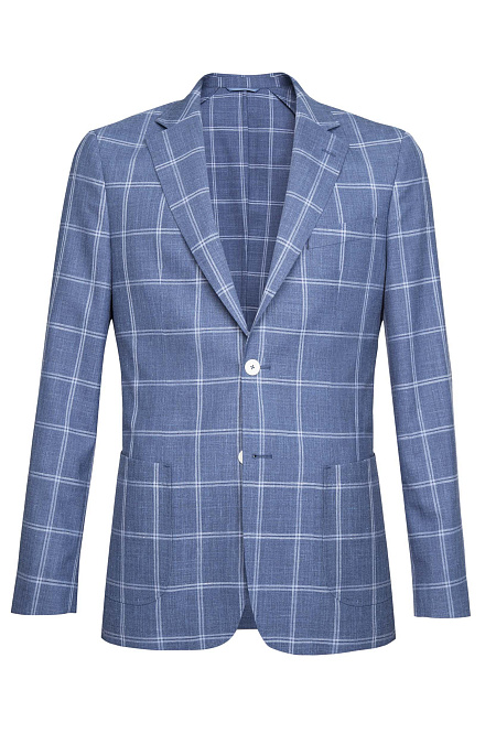 Мужской летний пиджак синий в клетку из смеси шерсти, шелка и льна  Meucci (Италия), арт. MI 1200181DR/11763 - фото. Цвет: Синий в белую клетку. Купить в интернет-магазине https://shop.meucci.ru
