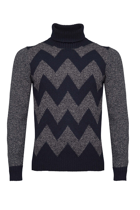 Мужской брендовый вязаный свитер из шерсти мериноса синий с орнаментом  арт. 13144/22619/852 Meucci (Италия) - фото. Цвет: Темно-синий. Купить в интернет-магазине https://shop.meucci.ru

