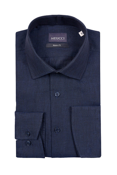 Модная мужская темно-синяя льняная рубашка с длинным рукавом  арт. CL 10224070/301025 от Meucci (Италия) - фото. Цвет: Темно-синий.
