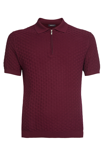 Поло из хлопка Пима бордового цвета  для мужчин бренда Meucci (Италия), арт. MEU-SS2401/DQSS27 - фото. Цвет: Бордовый, фактурный орнамент. Купить в интернет-магазине https://shop.meucci.ru
