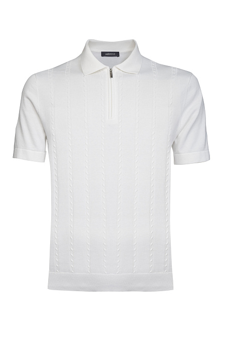 Поло белого цвета с фактурным орнаментом в виде кос  для мужчин бренда Meucci (Италия), арт. MEU-2507/DQSS01 - фото. Цвет: Белый. Купить в интернет-магазине https://shop.meucci.ru
