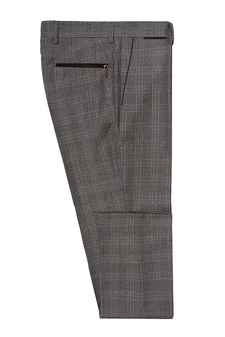 Мужские брюки серые в клетку из тонкой шерсти арт. MI 21236320-04 Meucci (Италия) - фото. Цвет: Серый в клетку. Купить в интернет-магазине https://shop.meucci.ru
