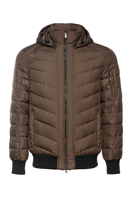 Стеганая короткая куртка-пуховик с капюшоном  для мужчин бренда Meucci (Италия), арт. 7454 - фото. Цвет: Коричневый. Купить в интернет-магазине https://shop.meucci.ru
