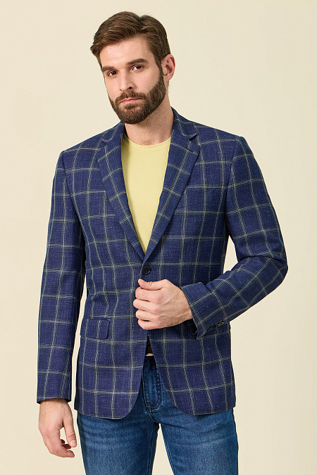 Мужской пиджак синий в клетку из смеси льна и шерсти  Meucci (Италия), арт. MI 1200181/11605 - фото. Цвет: Синий в бежевую клетку. Купить в интернет-магазине https://shop.meucci.ru
