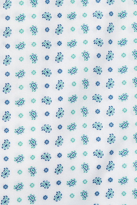 Модная мужская белая рубашка с цветным принтом арт. SL 9020 R PAT 0891/182077 от Meucci (Италия) - фото. Цвет: Белый, цветной принт. Купить в интернет-магазине https://shop.meucci.ru

