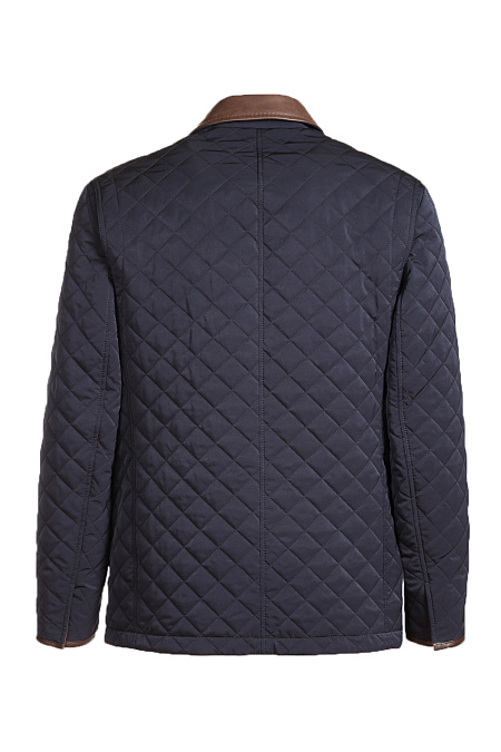 Утепленная стеганая куртка-пиджак на пуговицах с отделкой кожей для мужчин бренда Meucci (Италия), арт. 9964  - фото. Цвет: Темно-синий. Купить в интернет-магазине https://shop.meucci.ru
