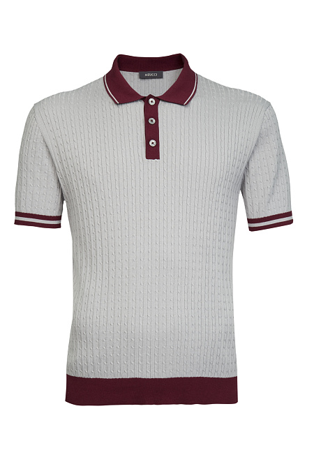Поло светло-серое с бордовыми манжетами и воротником  для мужчин бренда Meucci (Италия), арт. MEU-2510/DQSS12 - фото. Цвет: Светло-серый, бордовый. Купить в интернет-магазине https://shop.meucci.ru
