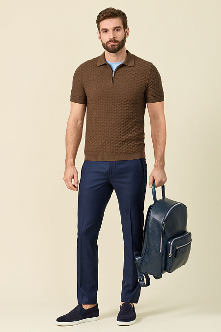 Поло коричневое из хлопка Пима  для мужчин бренда Meucci (Италия), арт. MEU-SS2401/DQSS59 - фото. Цвет: Коричневый. Купить в интернет-магазине https://shop.meucci.ru
