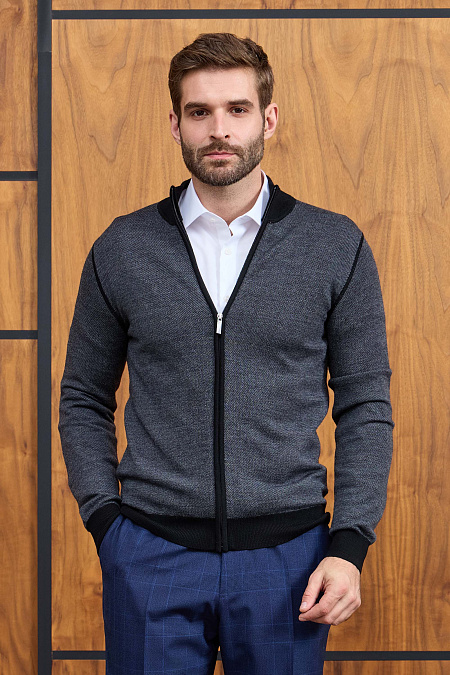 Мужской брендовый серо-черный кардиган с застежкой на молнию арт. 23014/22025 BLACK Meucci (Италия) - фото. Цвет: Серо-черный. Купить в интернет-магазине https://shop.meucci.ru
