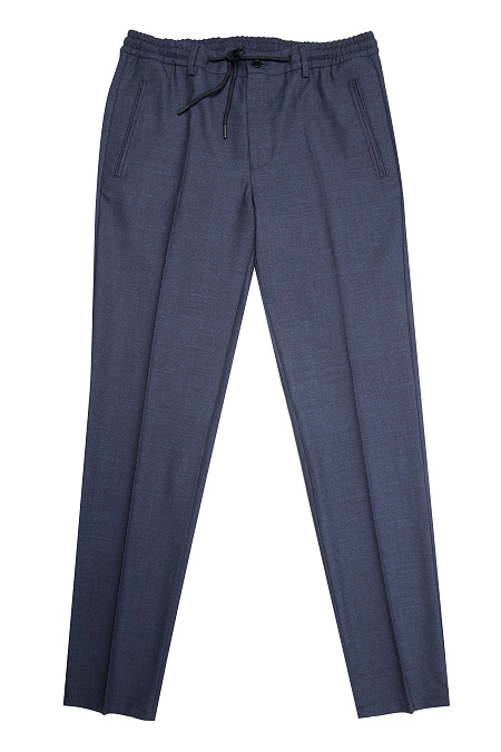 Мужские брендовые брюки из тонкой шерсти серо-синего цвета с кулиской на поясе  арт. SP-DR 4223 BLUE Meucci (Италия) - фото. Цвет: Серо-синий. Купить в интернет-магазине https://shop.meucci.ru
